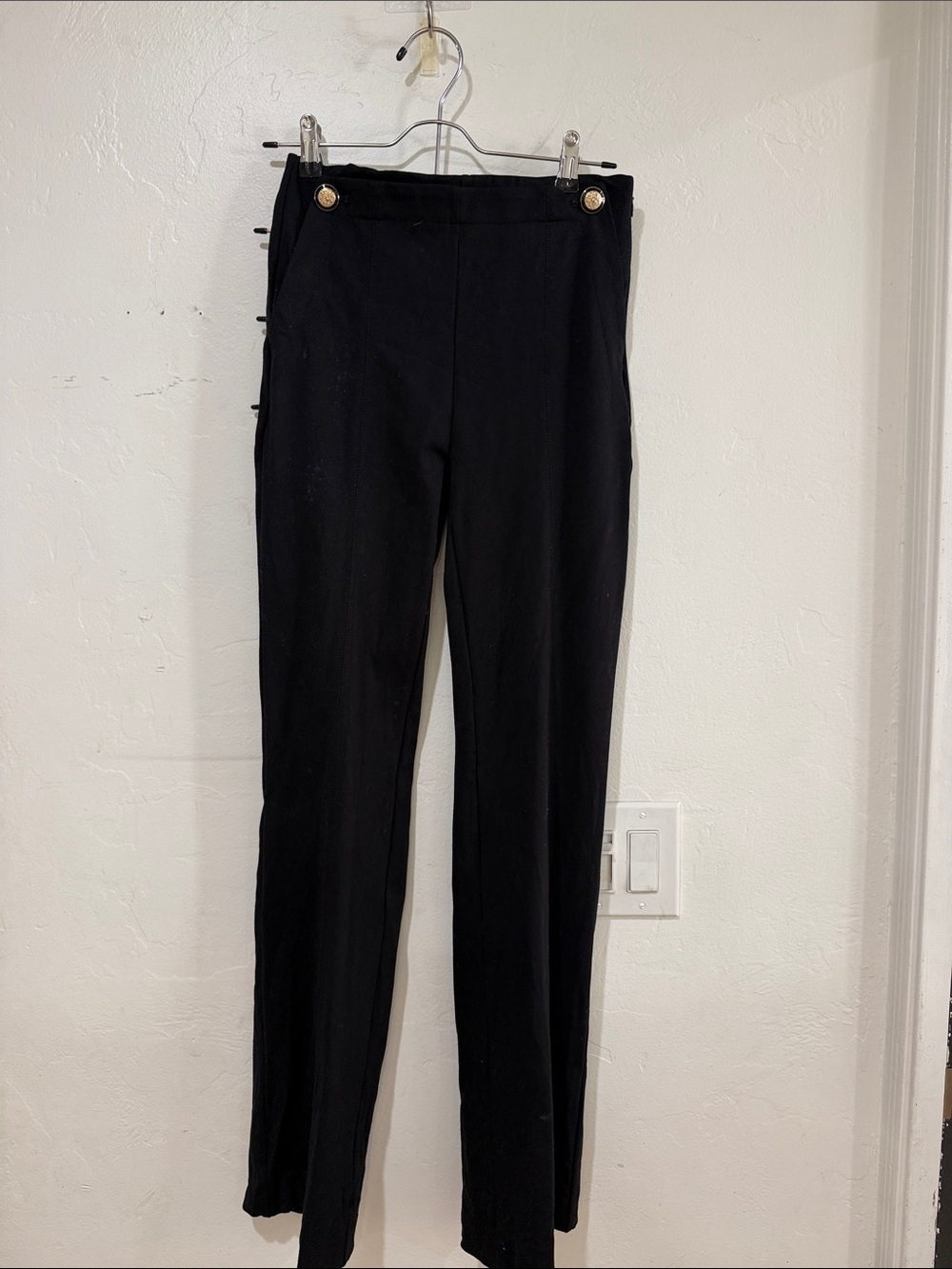 Ann Taylor Black High-Rise Slim Dress Pants with Gold Buttons Sidezip